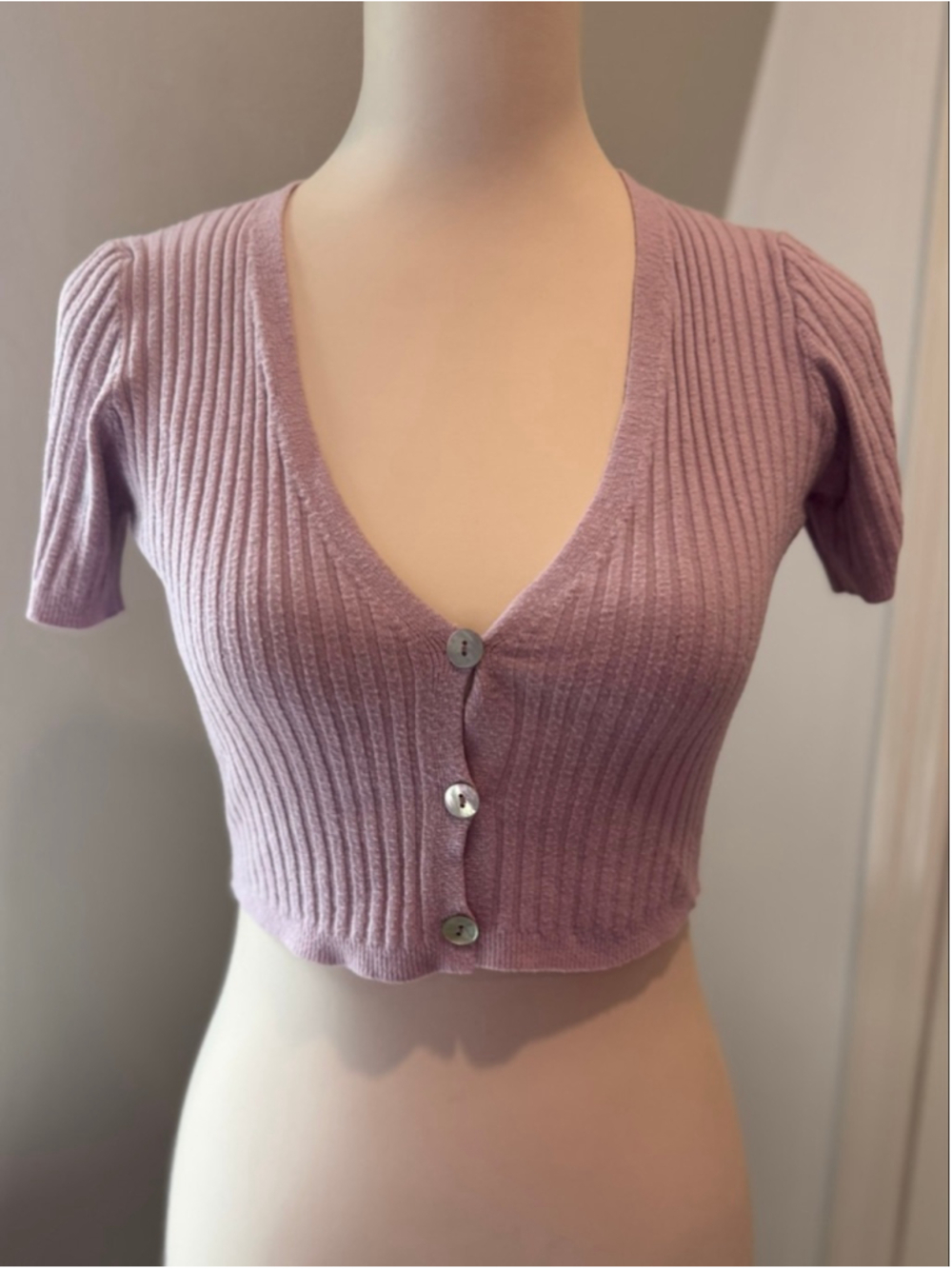 AE Studio Lavender Ribbed Button Front Crop Top Made‎ in Italy Size Medium
